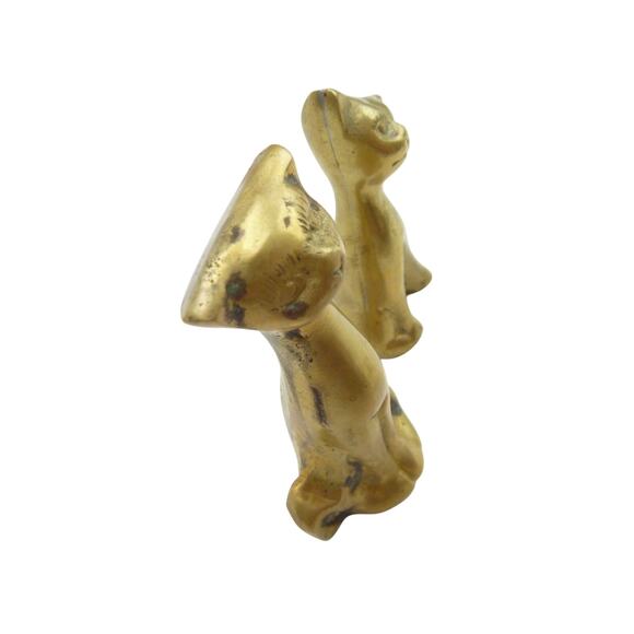Vintage Small Brass Long Neck Cat Figurine Two Little Cats Cottage Decor - Picture 3 of 4